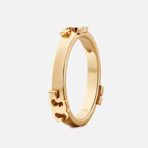 TORY BURCH Serif-T Stackable 18K Gold-Plated Signed Ring - Size 7   **EUC**